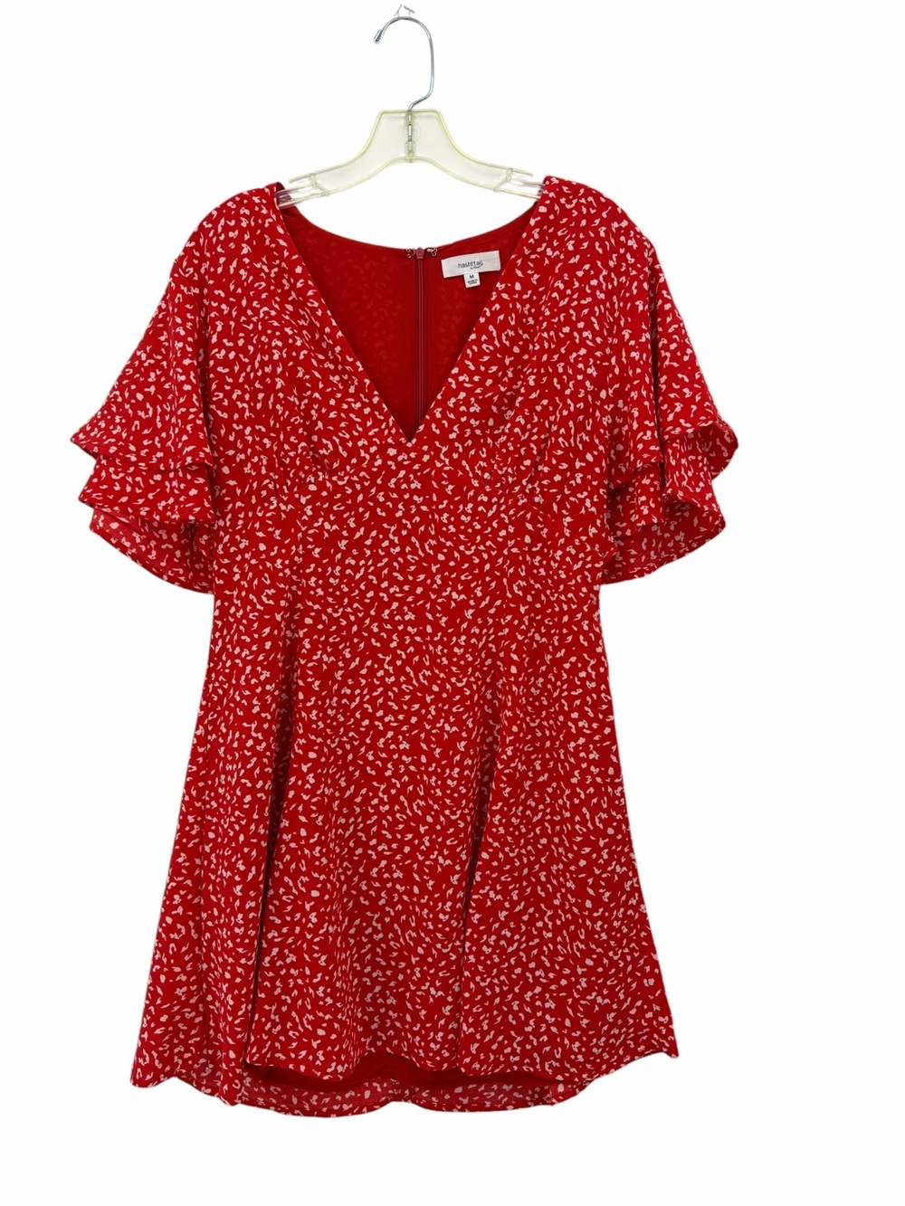 Hashttag Red V-Neck Fit & Flare Dress with White Print